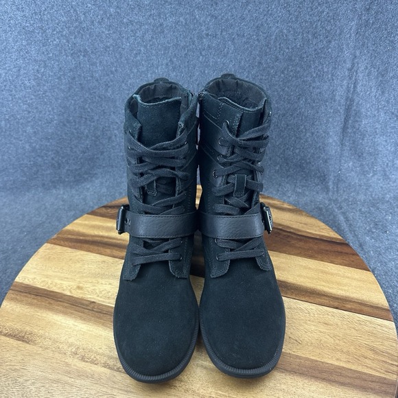 UGG Zia Black Suede Shearling Buckle Strap Waterproof Combat Boots Womens Sz 6.5 - Picture 4 of 10
